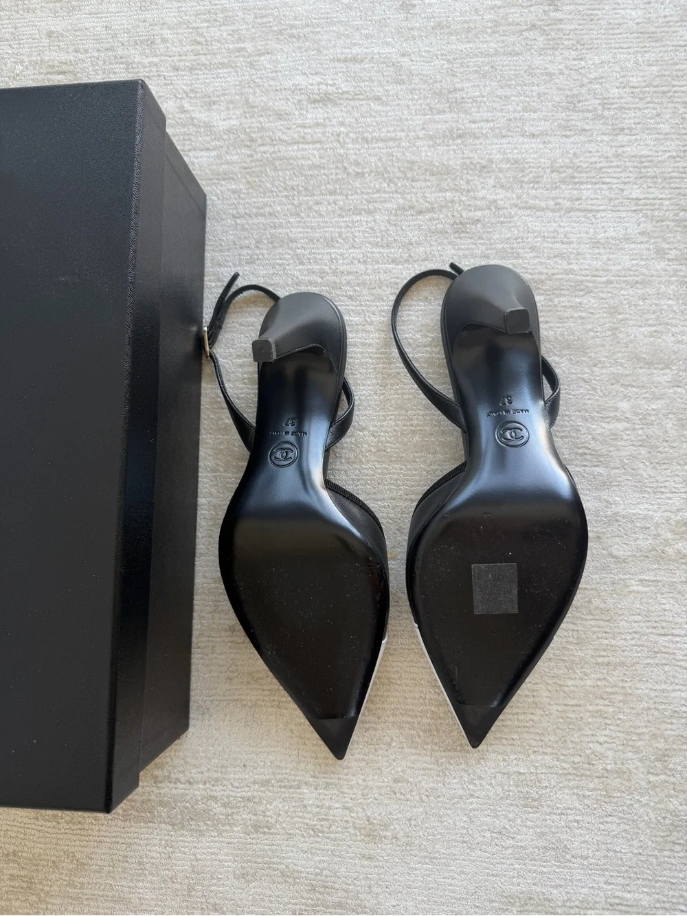 CHANEL Black & White Pointed Toe Slingback Pumps